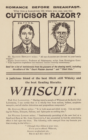 Spoof advertisement for England Day by Day, 1903 (litho)