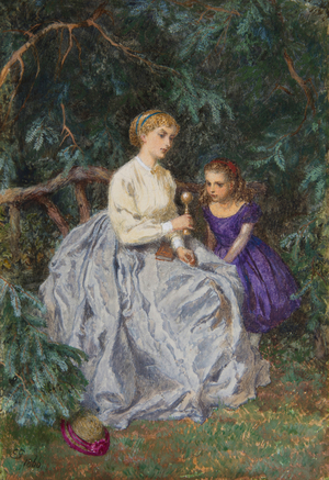 A Lesson Outdoors, 1866 (watercolour)
