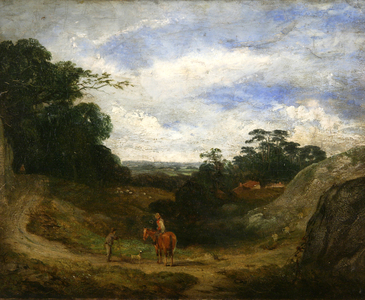 Landscape with Shepherd (oil on paper)