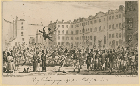 Surry Collegians giving a lift to a Limb of the Law (engraving)