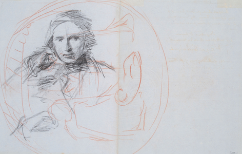 Portrait Study of John Ruskin, c.1857 (red and black chalk on grey-blue laid watermarked paper)
