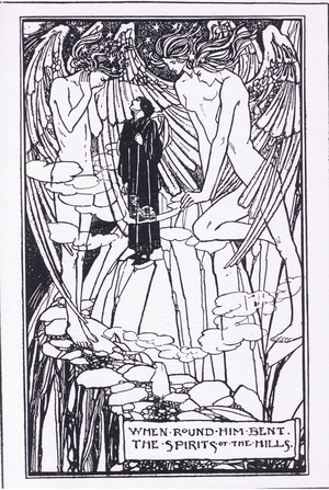 When round him bent the spirits of the hills (Guinevere) (litho)