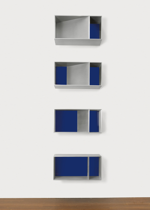 Untitled, 1983 (83-7 LIPPINCOTT), 1983 (anondized aluminum, blue Plexiglas; four units)
