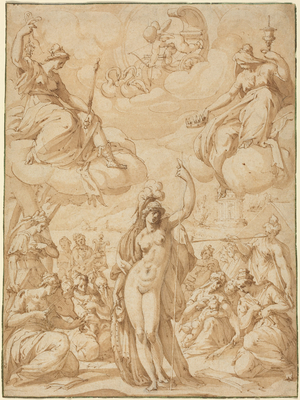 Allegory of Minerva as the Head of the Muses, in or before 1575 (pen and ink)