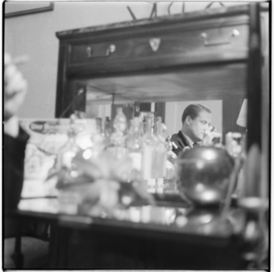 Tony Hubbard, portrait of Woolworths heir, socialite and Soho habitue, husband of Liz Odel, London, UK, mid 1950's (b/w photo)
