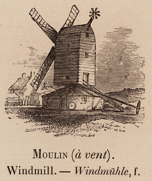 Le Vocabulaire Illustre: Moulin (a vent); Windmill; Windmuhle (engraving)