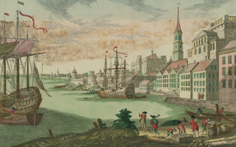 The harbour in Boston, Massachusetts, c.1770-80 (etching)