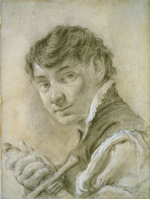 Portrait of a Young Man Holding a Sword, c.1735 (black and white chalk with charcoal on paper)