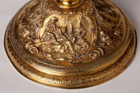 Metalsmithing. Chalice. Gift of canon A. Le Vaillant de la Bassarderie, dean of the cathedral chapter 1726 to 1758. 18th century. Detail bottom.