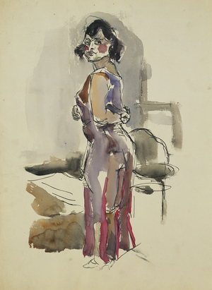 Actress in a Purple Dress; Schauspielerin in Lila Kleid, c.1926 (pen and ink and watercolour on paper)