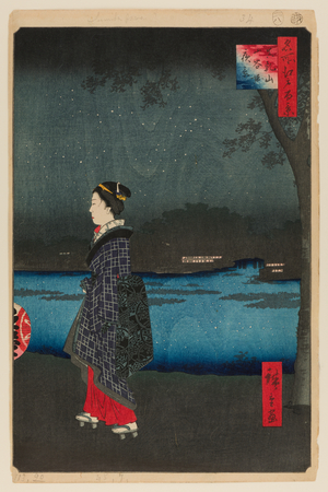 Night View of the Matsuchiyama and Sam'ya Canal (Matsuchiyama San'yabori Yakei), 1857 (woodblock print)