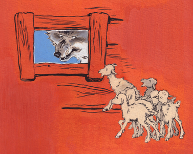 Illustration from 'The Wolf and the Seven Young Kids' (gouache on paper)