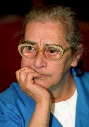 Oslo 19900827. Elena Bonner (Russian dissident) during the big "hat conference" that takes place at the SAS hotel ..., 1990 (photo)