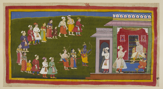 Rāma and Lakṣmaṇa return to the palace, announced to Daśaratha and Kaikeyī, 1653 (miniature)