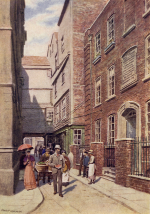 Entrance to Bishopsgate from Great St Helen's, 1890 (colour litho)