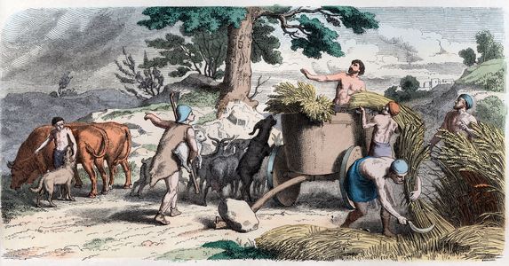 Ancient History. Greece. Farming and harvesting ... (engraving)