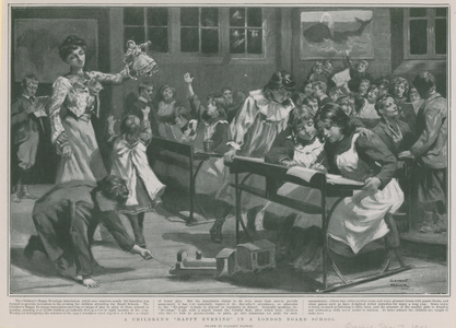 A children's happy evening in a London Board School (litho)