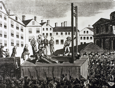 French Revolution (1789-1799). Execution of 9 young immigrants sentenced to death by a revolutionary court in 1792.