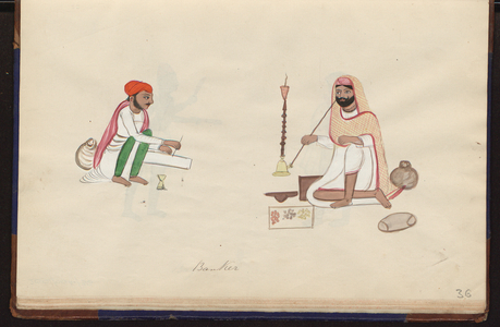 Banker and his assistant working on their accounts, 1885 (drawing)