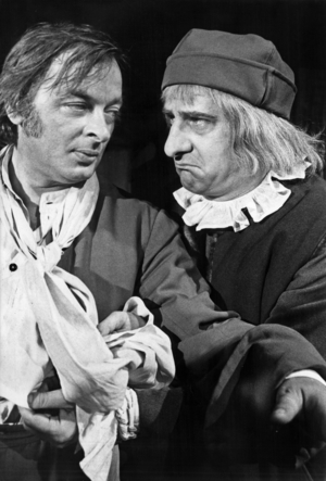 Jean-Paul Roussillon (La Fleche) and Michel Aumont (Harpagon) in Play The Miser By Moliere in Paris July 10, 1973 (b/w photo)