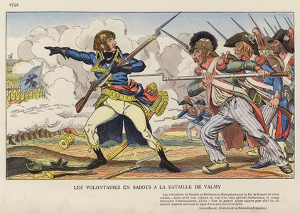 Les Volontaires En Sabots A La Bataille De Valmy, 1792 (colour litho)