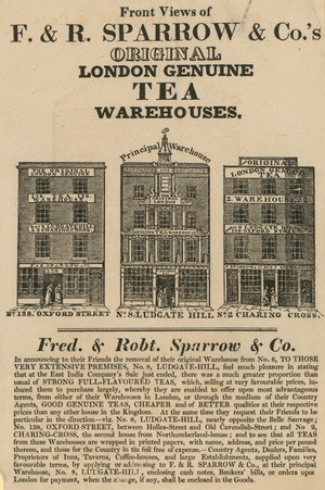 Front views of Fred & Robert Sparrow & Co's warehouses (engraving)