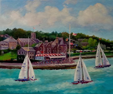 Royal Yacht Squadron, 2021 (oil on canvas) landscape, yachts,