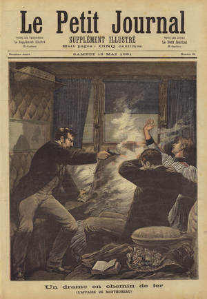 A drama on the railway (colour litho)