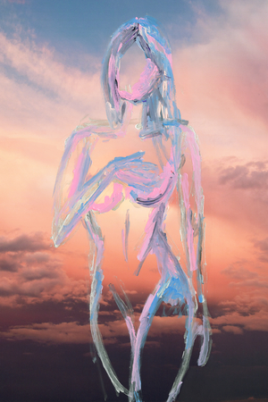 In The Clouds, 2019 (acrylic paint on archival pigment print)