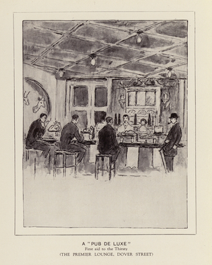 Nightlife, London, 1920s: A "Pub de Luxe", First aid to the Thirsty, the Premier Lounge, Dover Street (litho)