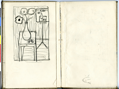 Sketchbook comprising 2 leaves with tree study and composition, with ARP and Fire Guard accounts on inner front cover, c.1939-45 ()