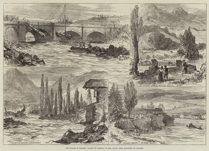 The Floods in France, Valley of Campan, on the Adour, near Bagneres de Bigorre (engraving)
