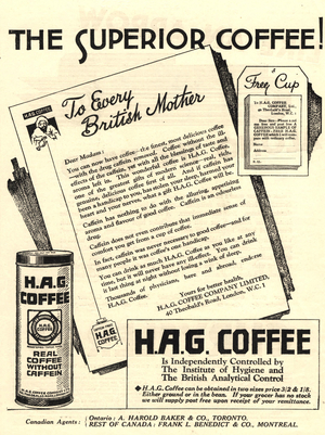 Hag Coffee Magazine, advert, UK, 1920s