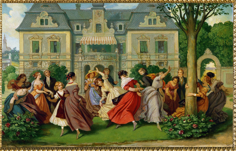 Society games, a manor in the background … (oil painting)