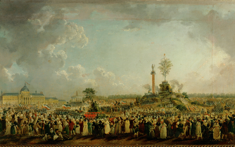 Celebration of the Supreme Beeing on the Champs de Marsin Paris on 20 Prairial, year 11 … (oil on canvas)