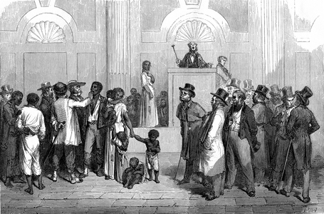 Public sale of slaves in the U. S in 1863 (engraving)