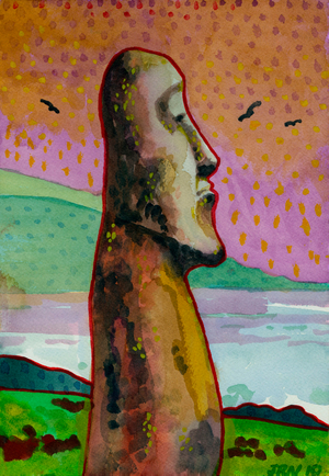 Moai on Easter Island, (watercolour)