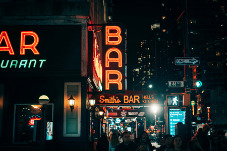 Smith's Bar vintage neon sign at night,  Manhattan, New York, United States, 2023 (photo)