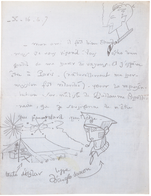 Autograph letter with drawings, 1915-19 (pencil on paper)