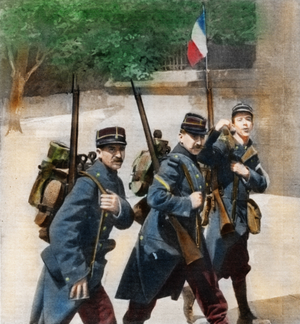 Au revoir-till we beat back the germans! A rapresentative group of the sons of France passing through one of their towns into the battle-line