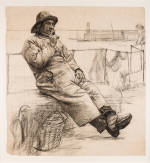 Fisherman Smoking a Pipe (charcoal on paper)