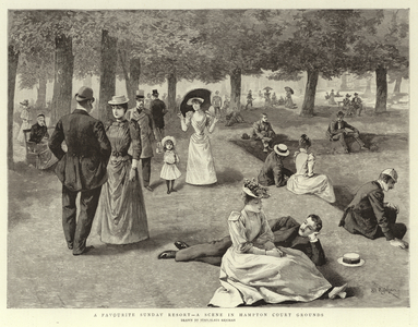 A Favourite Sunday Resort, a scene in Hampton Court Grounds (engraving)