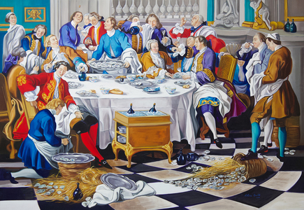 The Oyster Dinner (after Jean-François de Troy), 2020, (oil on canvas)