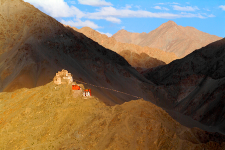 Namgyal Tsemo monastery and fort in the evening light, Ladakh, India (photo)