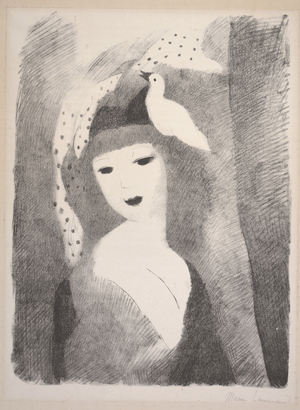 Girl with Bird, early to mid 20th century (litho)
