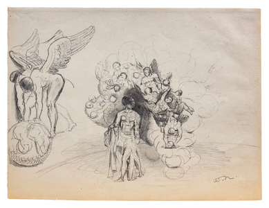 Composition with several characters (pencil on paper)