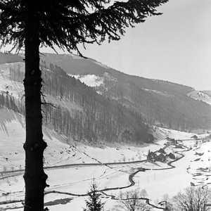 In the deeply snowed in Feldberg area at the Black Forest region near Todtnau, Germany 1930s (b/w photo)