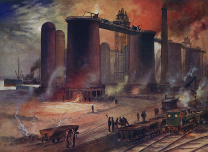 The mighty furnace in which the strongest thing men can make would run like water (colour litho)