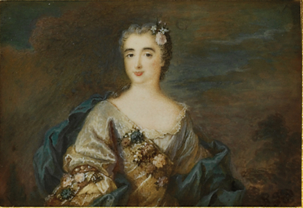 A lady called Louise-Jeanne de Durfot, Duchesse de Mazarin et de la Meilleraye, c.1750 (w/c on ivory) (see also 909211)