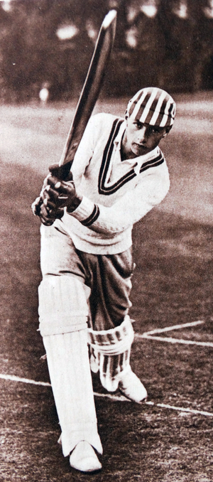Cricket batsman in play, England, 1925